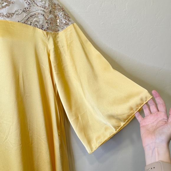 Shein | RARE Jewel Tone Golden Yellow Lace Sequins Bell Sleeve Kaftan Gown Dress - Picture 10 of 14